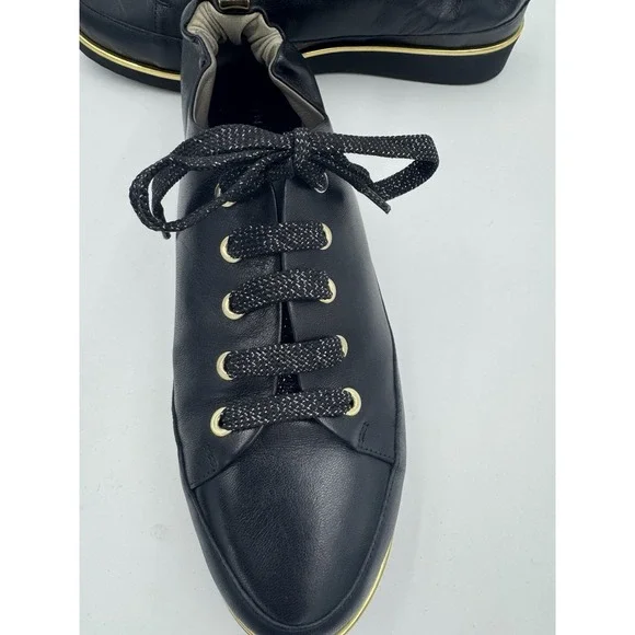 Ron White Nicole Leather Onyx Black and Gold Lace up Sneakers Size 40/9US - Picture 9 of 11